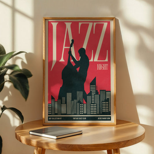 Jazz Night - Art Collection No1 (Contrebasse) Bleue Vague Flow Print Material