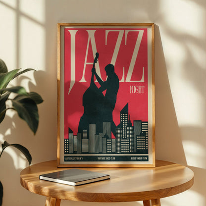 Jazz Night - Art Collection No1 (Contrebasse) Bleue Vague Flow Print Material